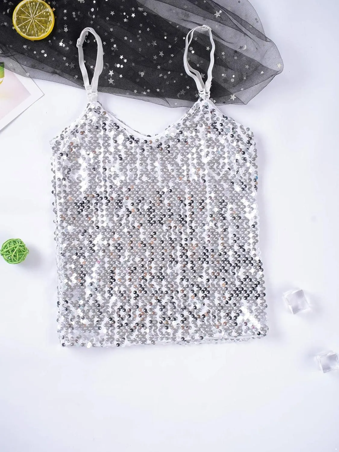 FEESHOW Little/Big Girls Shiny Metallic Camisole Tank Tops Party Fancy Vest Top Tee Shirts Sports Dance Costume