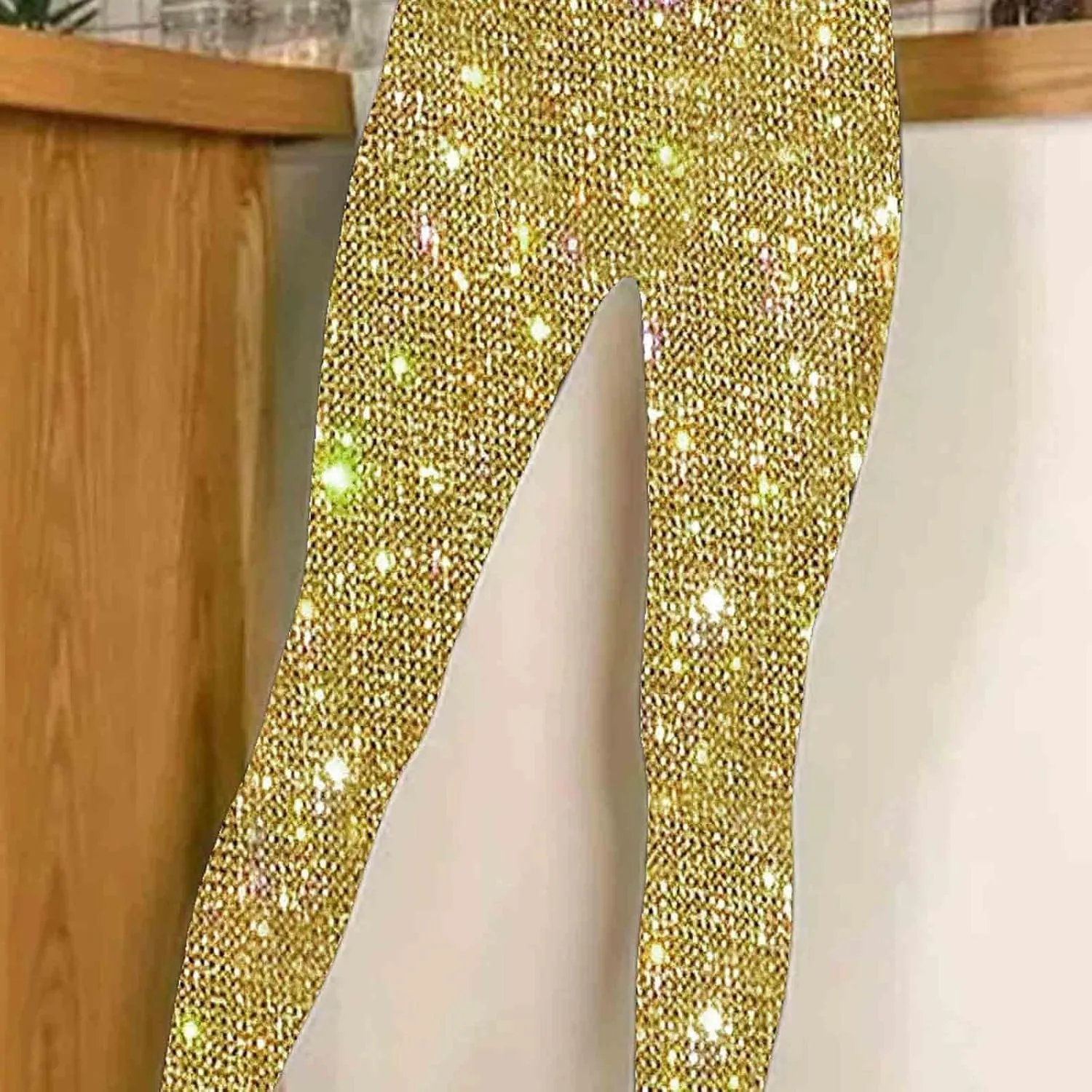 Firzero Black Leggings Women Dressy Sequin Bling Legging Joggers Elastic High Waist Pencil Pants Sparkly Skinny Trousers