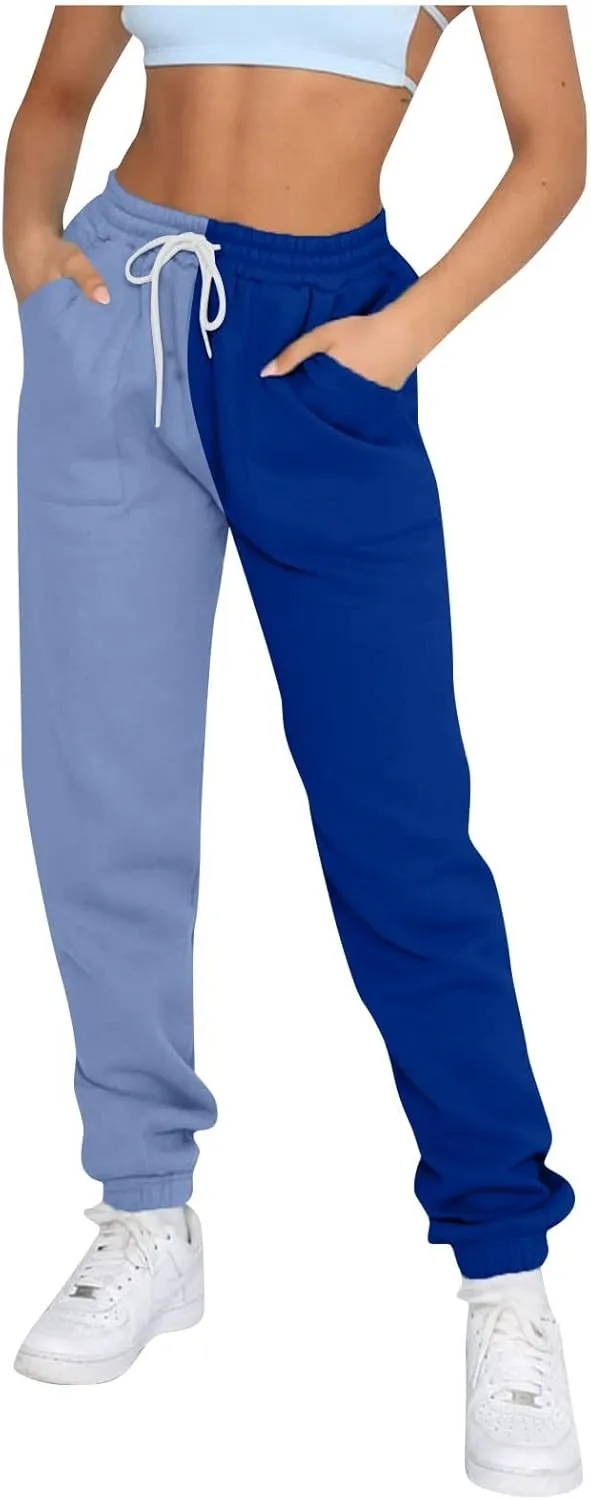 Fleece Straight Leg Sweatpants for Women Elastic High Waisted Joggers with Pockets Lightweight Cinch Bottom Trousers