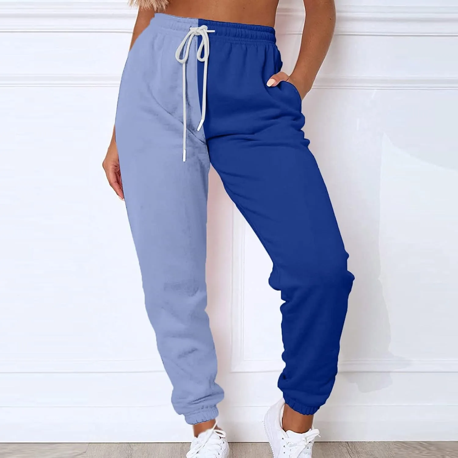 Fleece Straight Leg Sweatpants for Women Elastic High Waisted Joggers with Pockets Lightweight Cinch Bottom Trousers