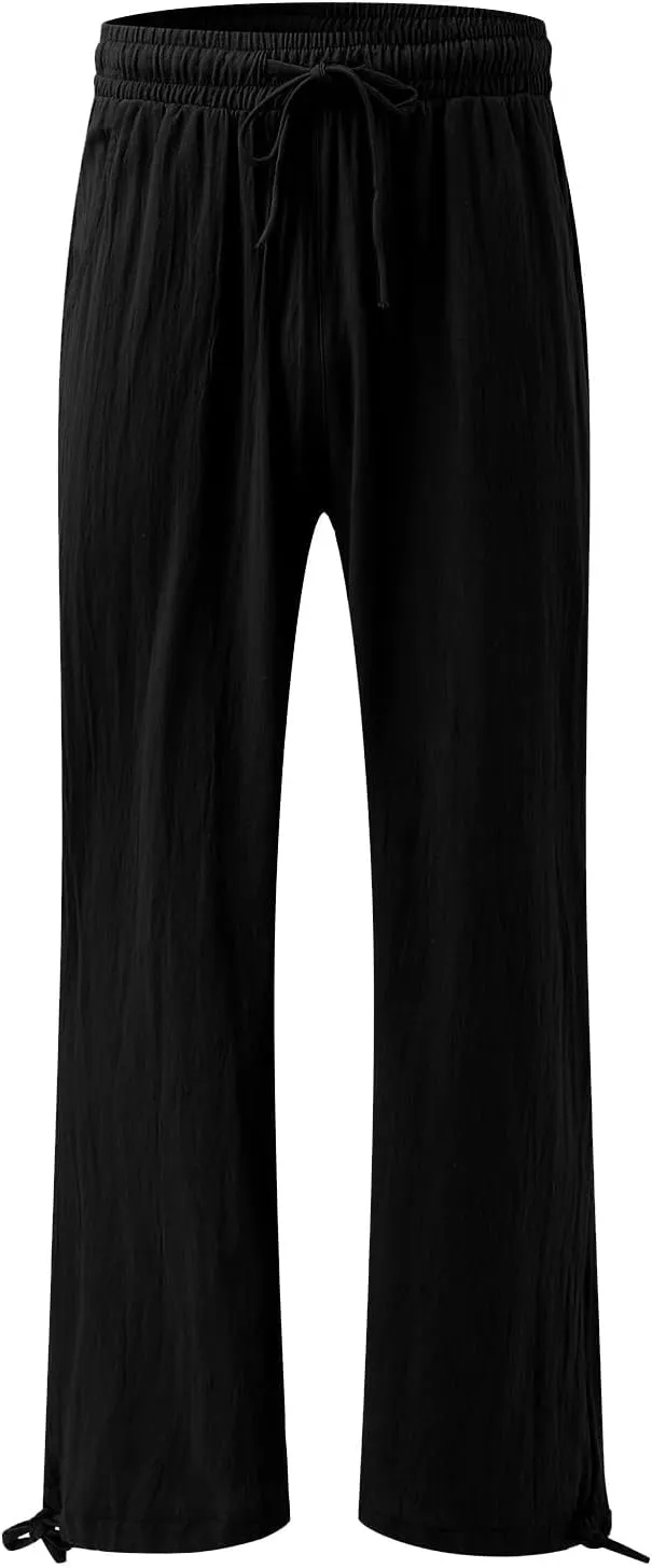 Flowy Pants for Women, Women Linen Palazzo Pants Summer Boho Wide Leg High Waist Casual Lounge Pant Trousers