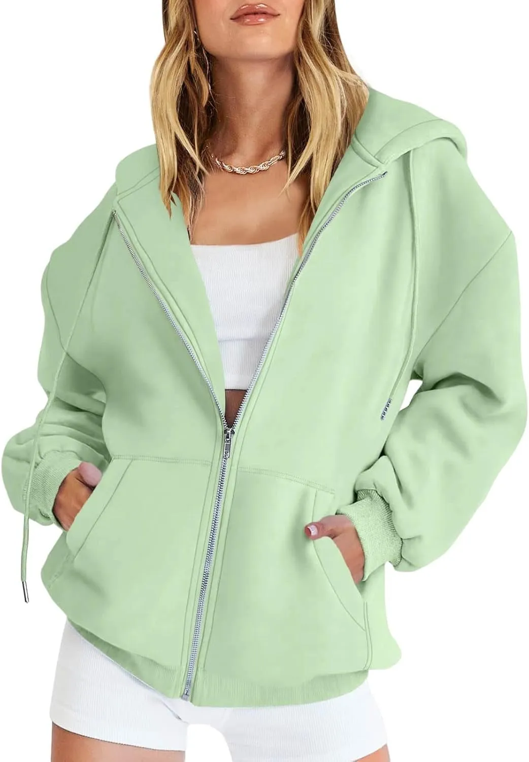 FZVYD Women's Active Zip Up Oversized Hoodie Lightweight Comfortable Long Sleeve Sweatshirt Casual Jacket with Pockets