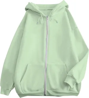 FZVYD Women's Active Zip Up Oversized Hoodie Lightweight Comfortable Long Sleeve Sweatshirt Casual Jacket with Pockets
