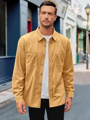 Gafeng Men's Casual Button Down Shirts Corduroy Long Sleeve Regular Fit Shacket Jacket with Flap Pocket