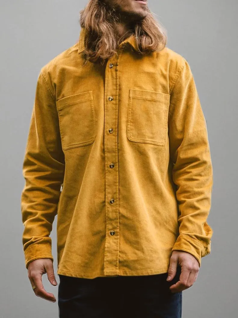 Gafeng Men's Casual Button Down Shirts Corduroy Long Sleeve Regular Fit Shacket Jacket with Flap Pocket