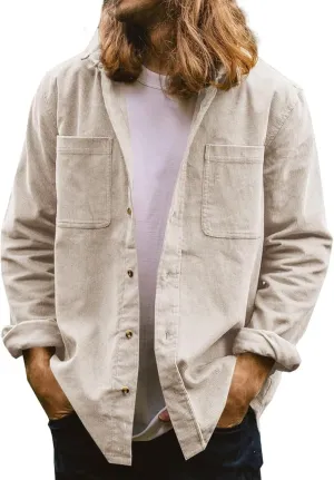 Gafeng Men's Casual Button Down Shirts Corduroy Long Sleeve Regular Fit Shacket Jacket with Flap Pocket