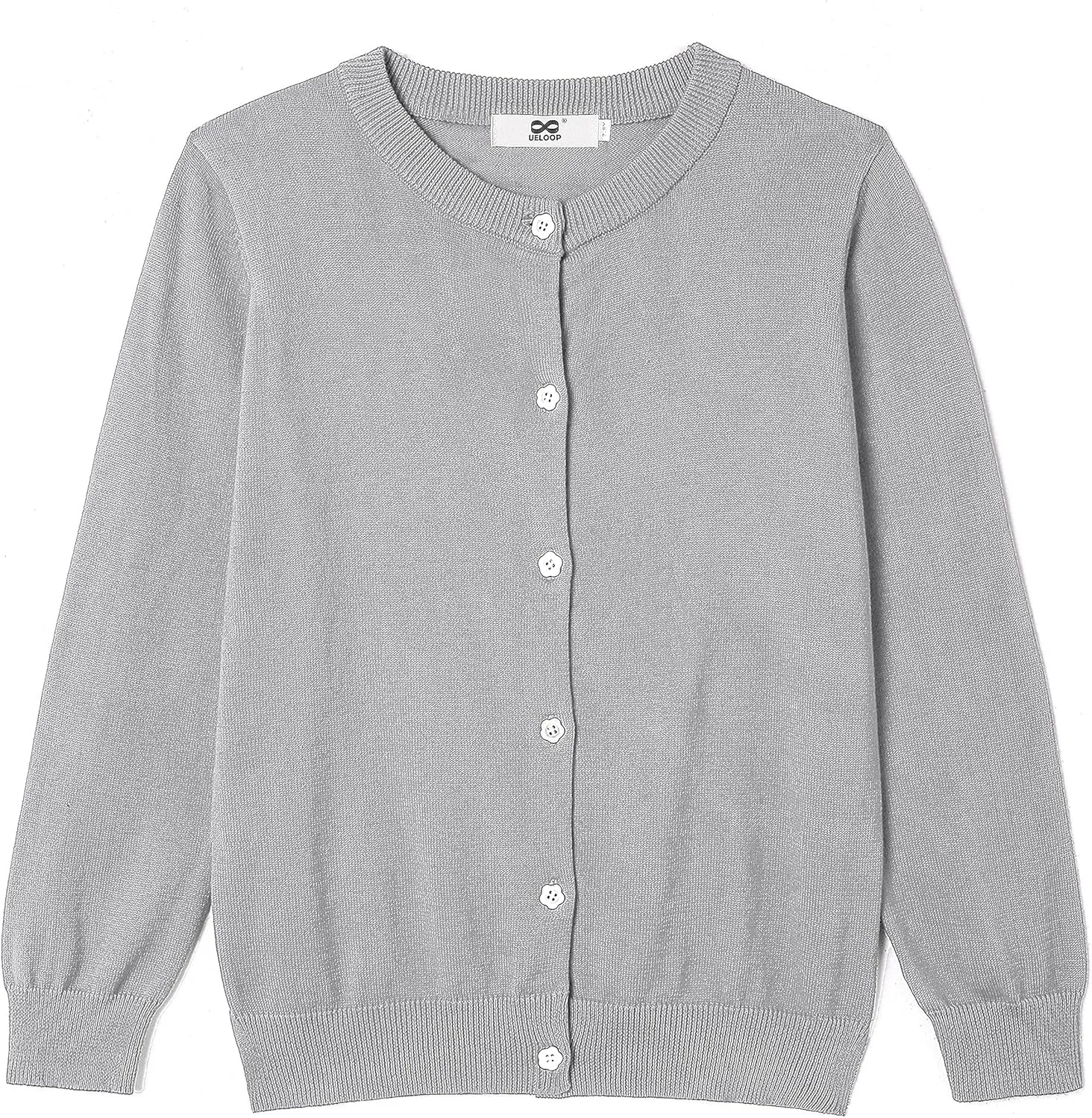Girls' Cardigan Sweater [Cute Petal Buttons] Cotton Long Sleeve Crewneck Uniform Sweater for 5-14 Years Girls
