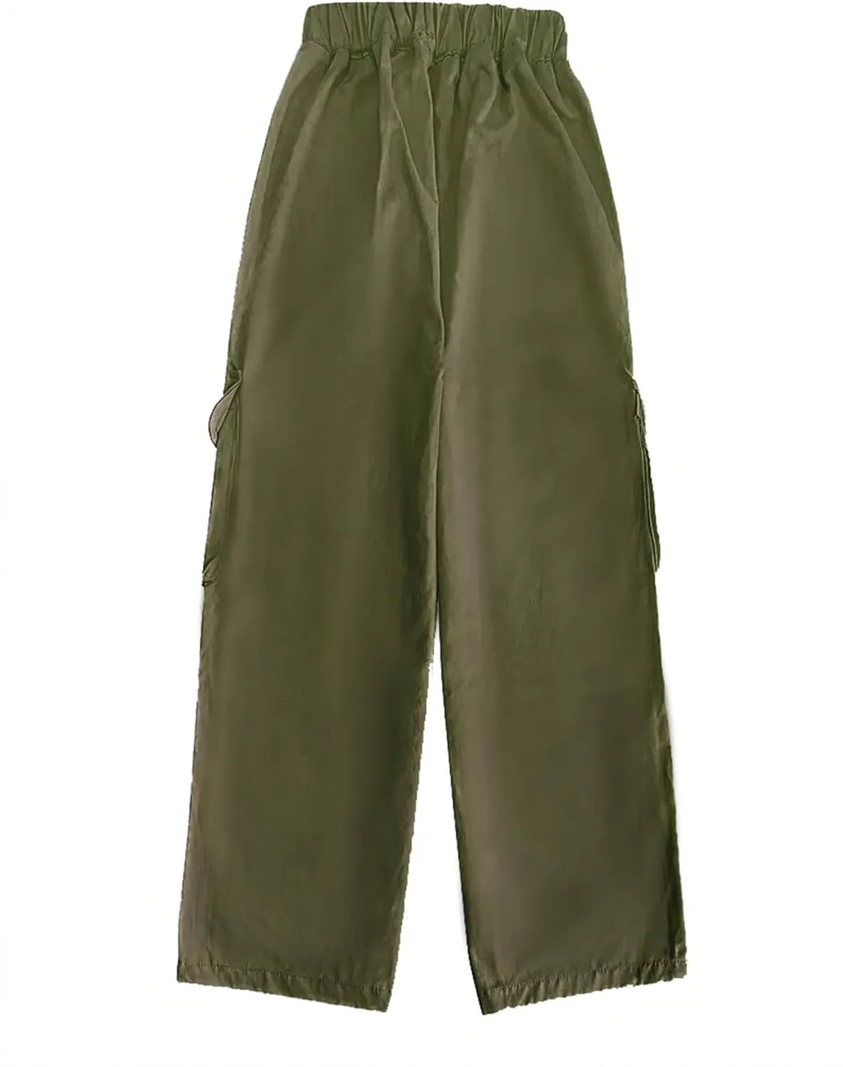 Girl's Elastic High Waist Cargo Pants Wide Leg Trousers with Flap Pocket, 3-14 Years