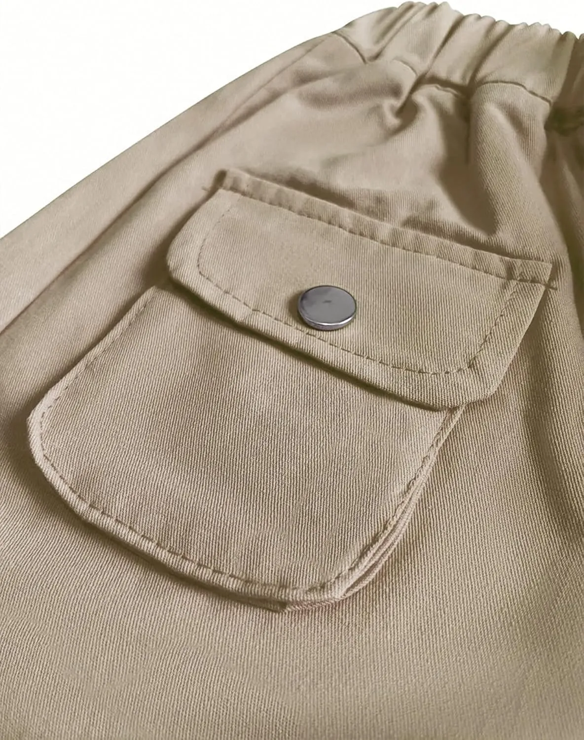 Girl's Elastic High Waist Cargo Pants Wide Leg Trousers with Flap Pocket, 3-14 Years