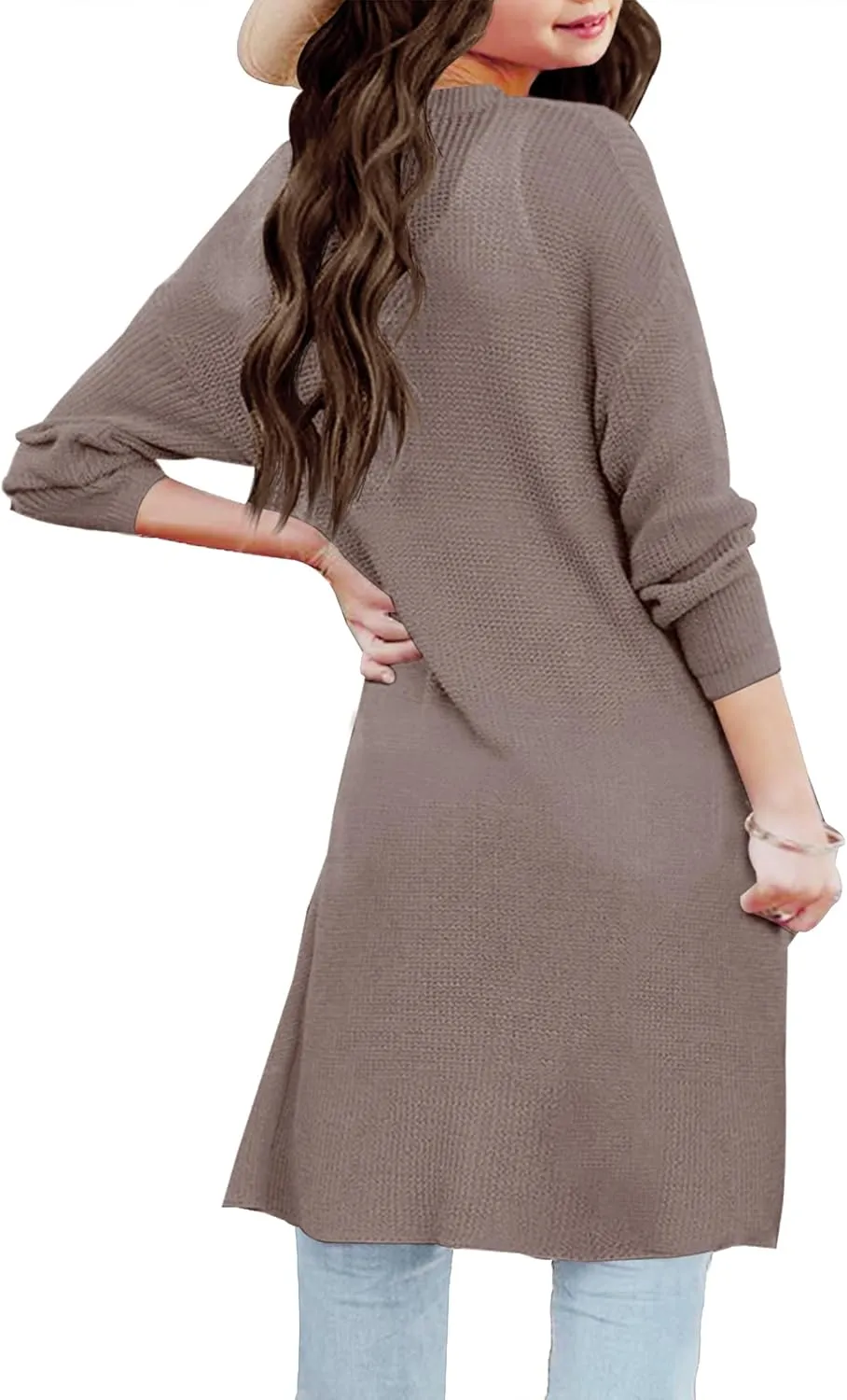 Girl's Open Front Cardigan Long Sleeve Knit Sweaters Lightweight Summer Solid Loose Outerwear Coats with Pockets
