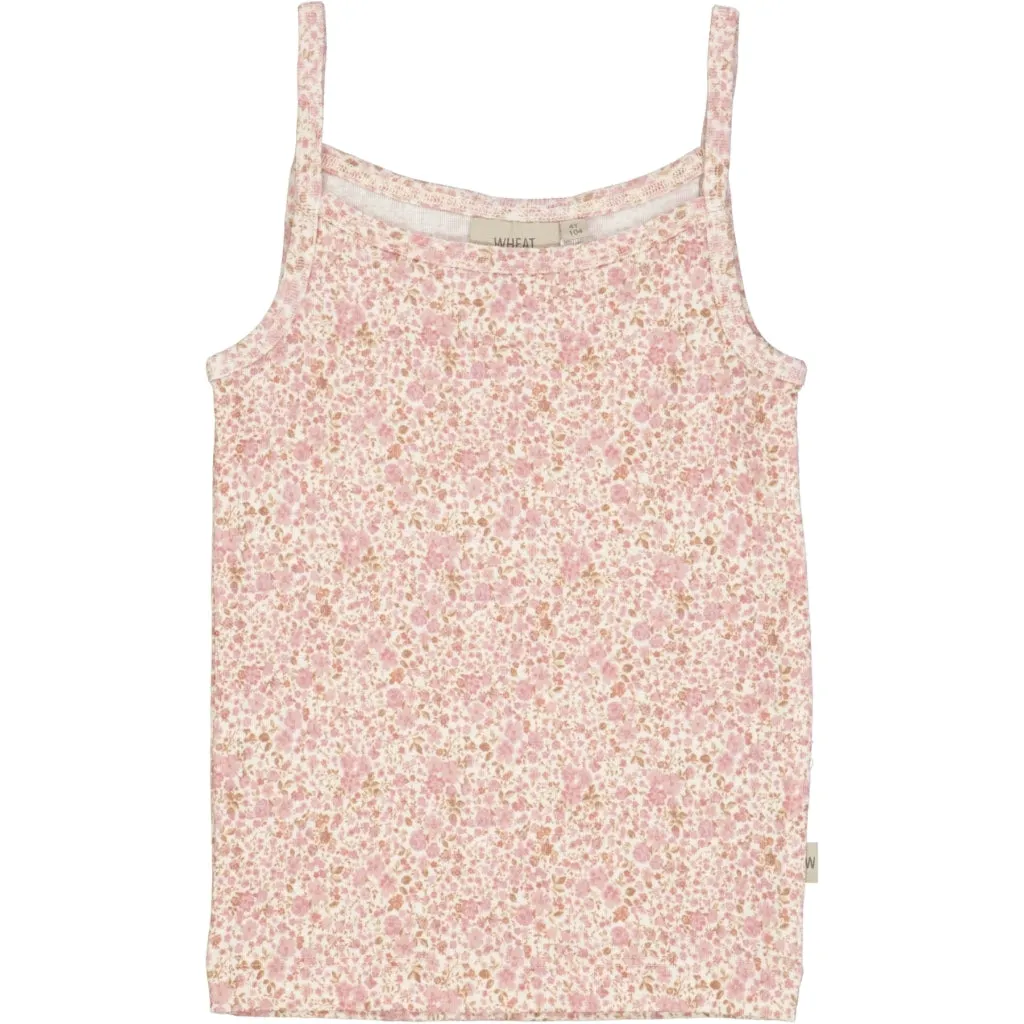 Girls Wool Singlet - ivory flowers