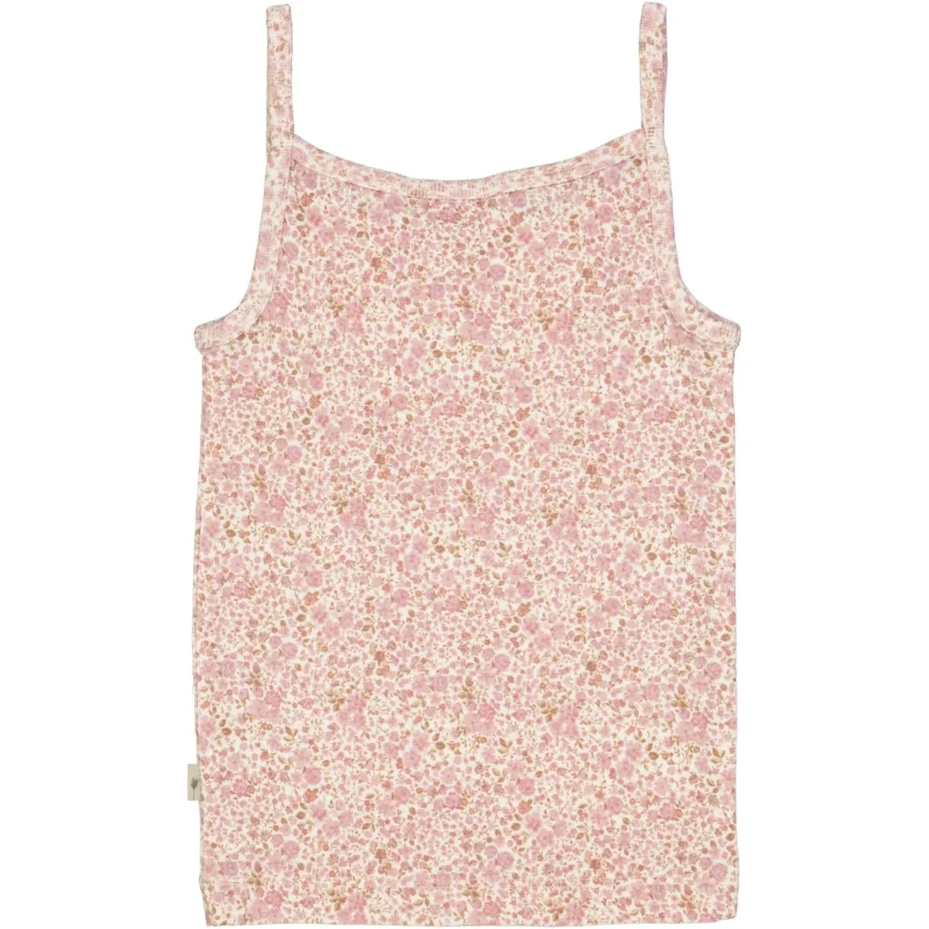 Girls Wool Singlet - ivory flowers