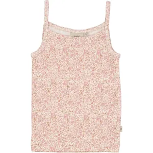 Girls Wool Singlet - ivory flowers