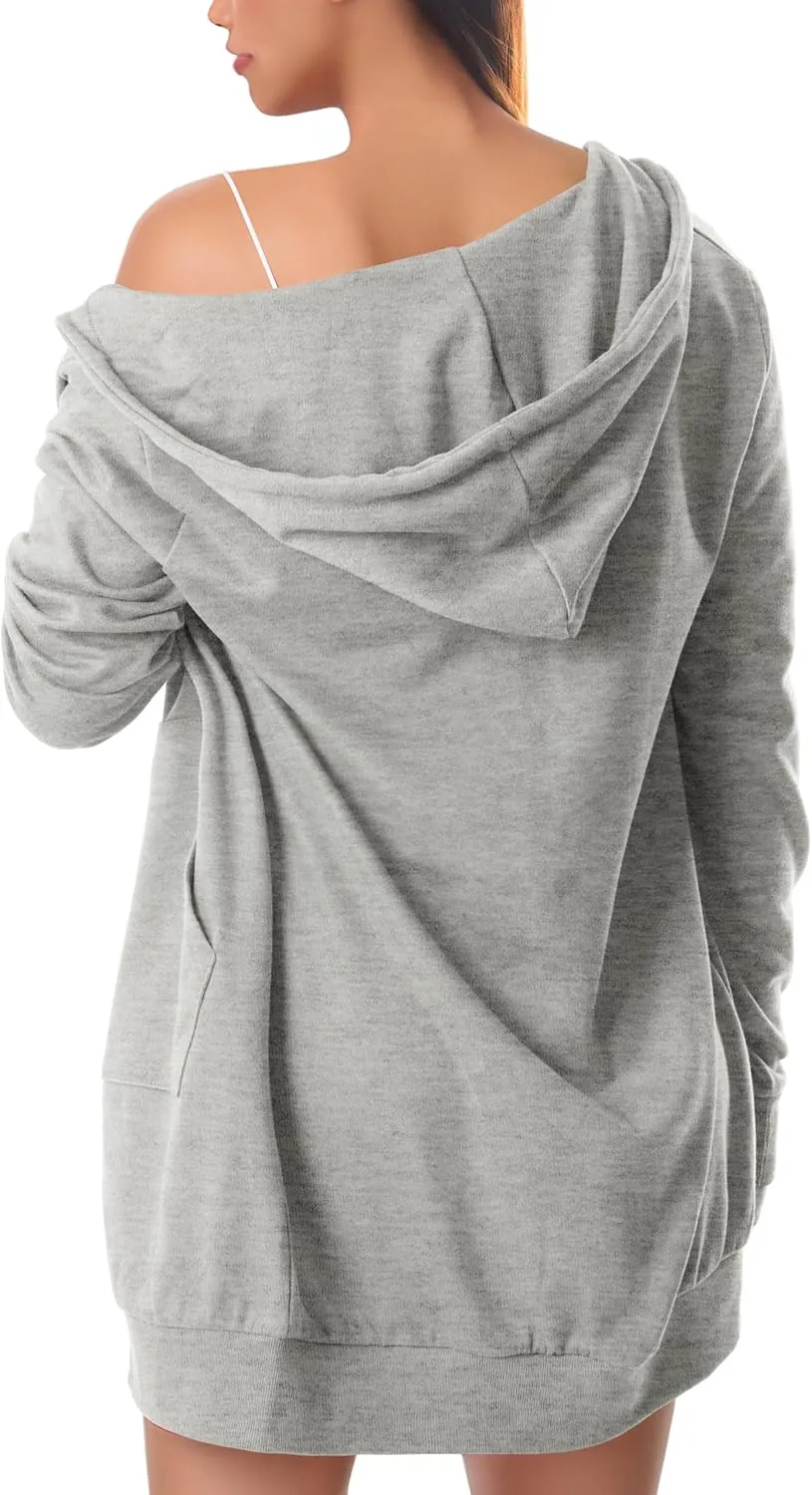 GIVON Womens Zip Up Long Tunic Hoodie Sweatshirt Lightweight Regular Fit Jacket with Pockets