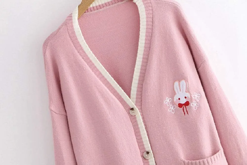 GK-O Mori Girl Kawaii Rabbit Japan JK Uniform Knit Cardigan Sweater Girl School Cosplay Sweater