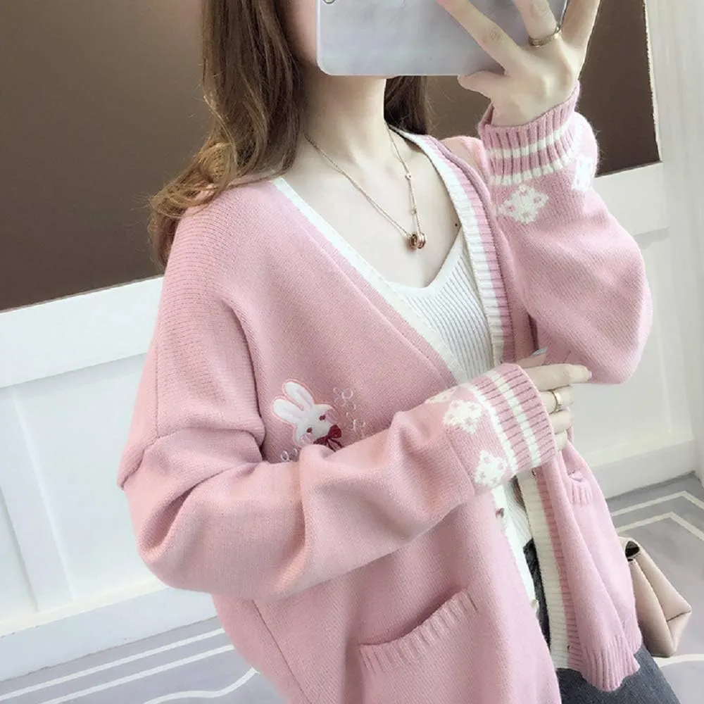 GK-O Mori Girl Kawaii Rabbit Japan JK Uniform Knit Cardigan Sweater Girl School Cosplay Sweater