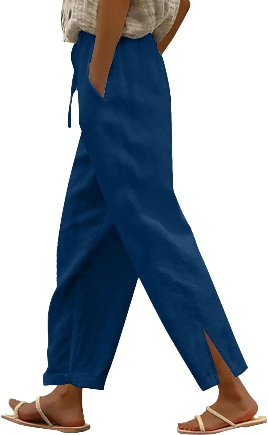GOKKILRW Womens Linen Pants with Pockets High Waist Comfy Hippie Gauze Pants Casual Lightweight Loose Beach Vacation Trousers