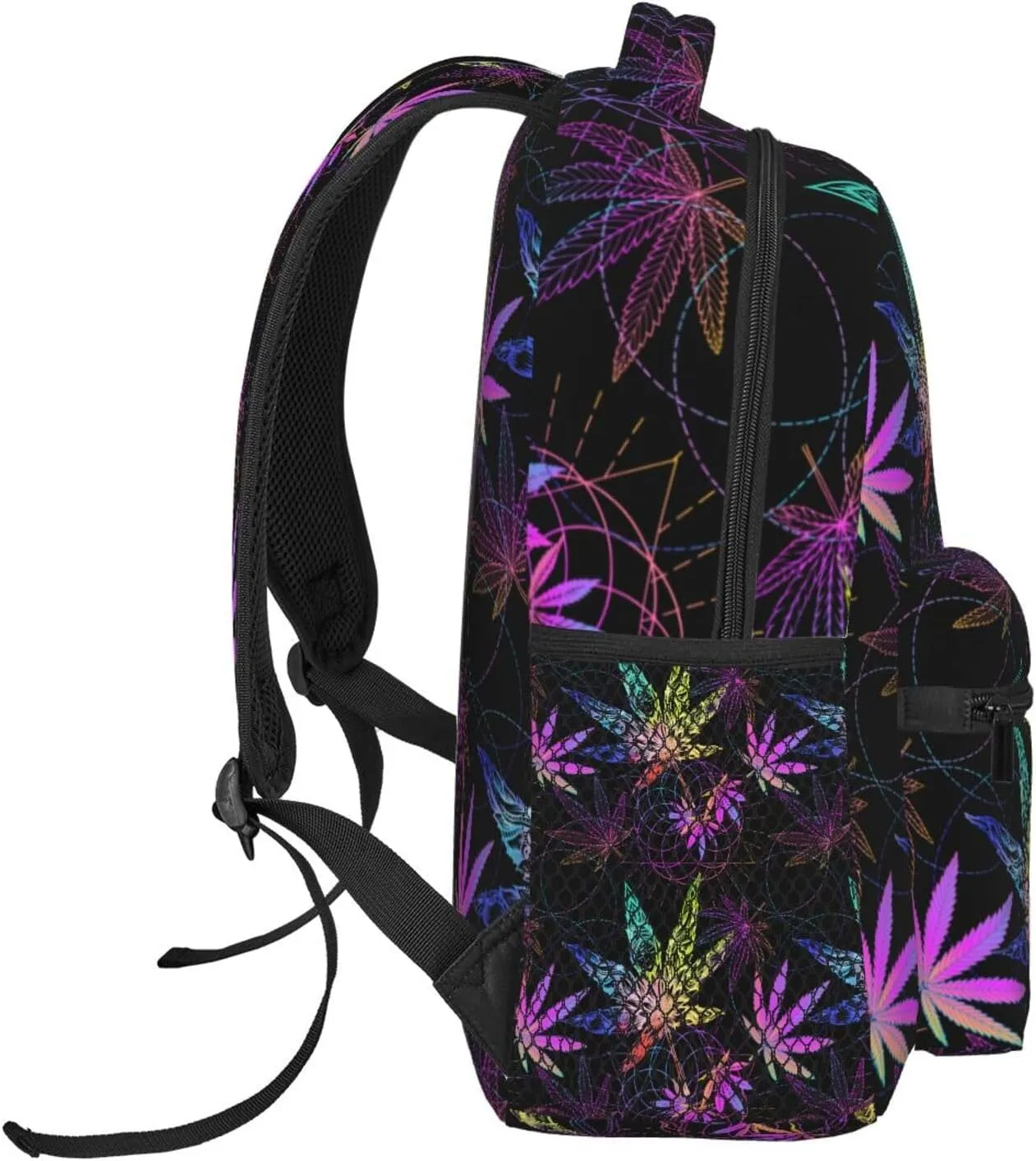 Green Weed Leaves Vector Fluorescent Colors Backpack Laptop Backpack Sports Travel Shoulder bag Light casual backpack