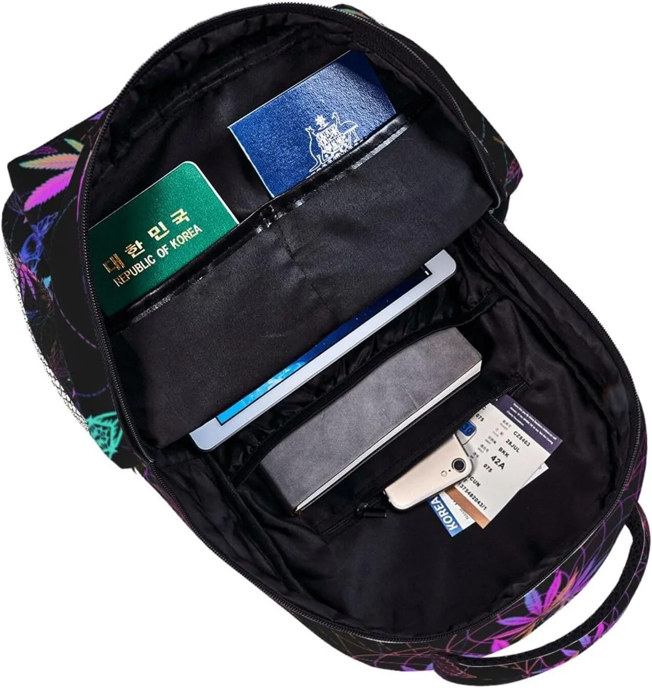 Green Weed Leaves Vector Fluorescent Colors Backpack Laptop Backpack Sports Travel Shoulder bag Light casual backpack