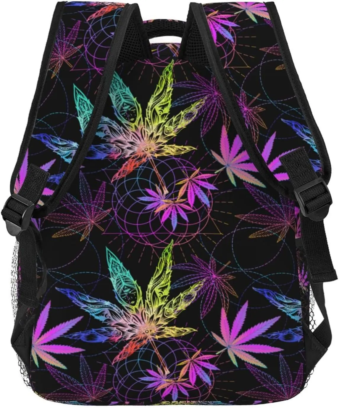 Green Weed Leaves Vector Fluorescent Colors Backpack Laptop Backpack Sports Travel Shoulder bag Light casual backpack
