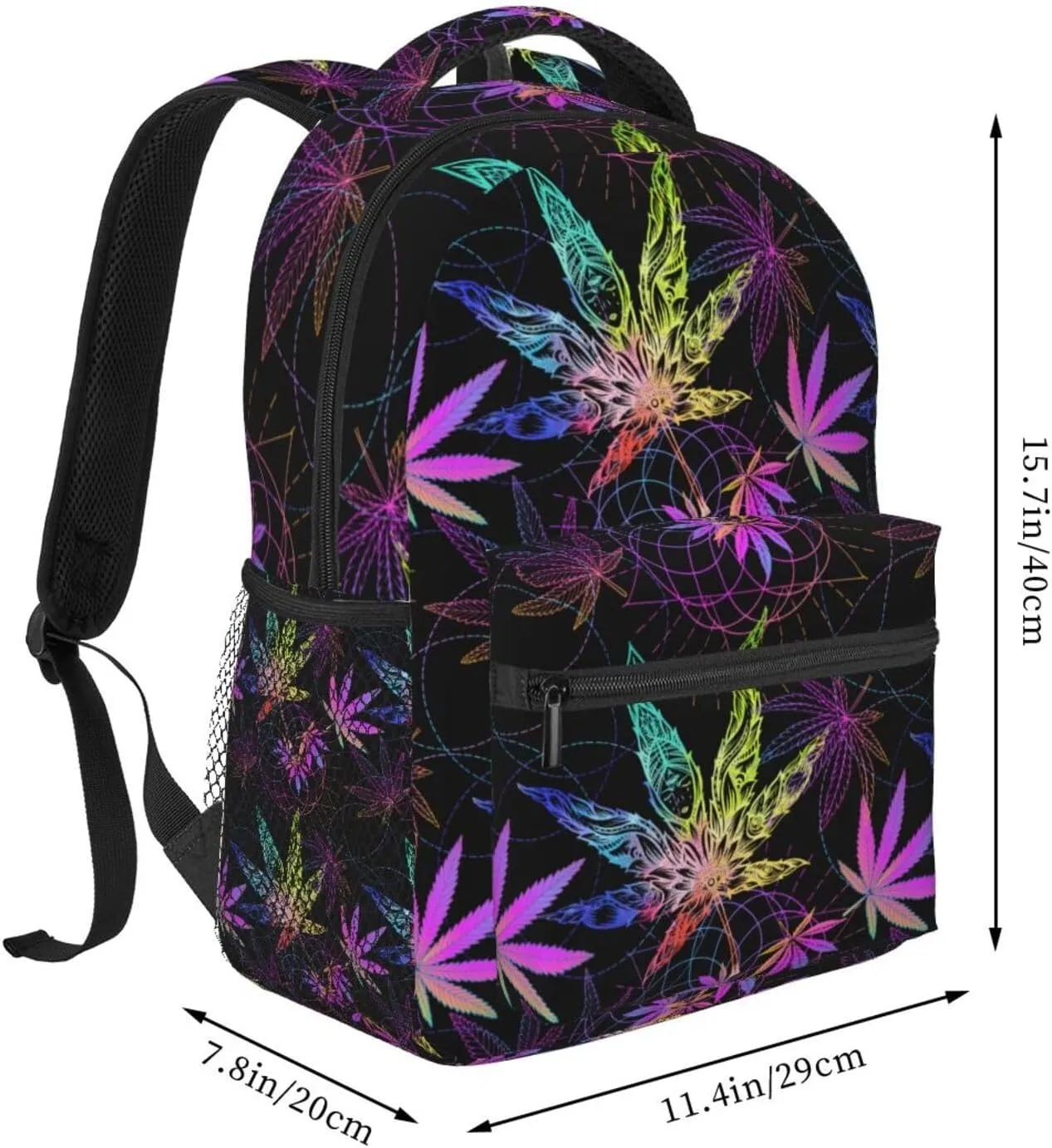 Green Weed Leaves Vector Fluorescent Colors Backpack Laptop Backpack Sports Travel Shoulder bag Light casual backpack