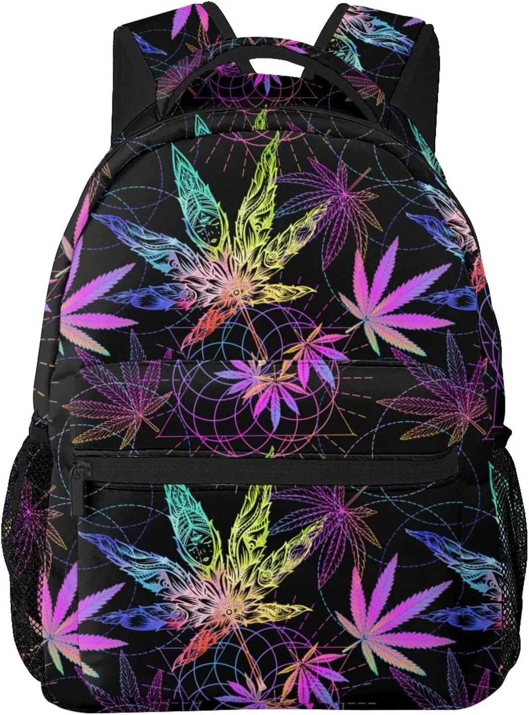 Green Weed Leaves Vector Fluorescent Colors Backpack Laptop Backpack Sports Travel Shoulder bag Light casual backpack
