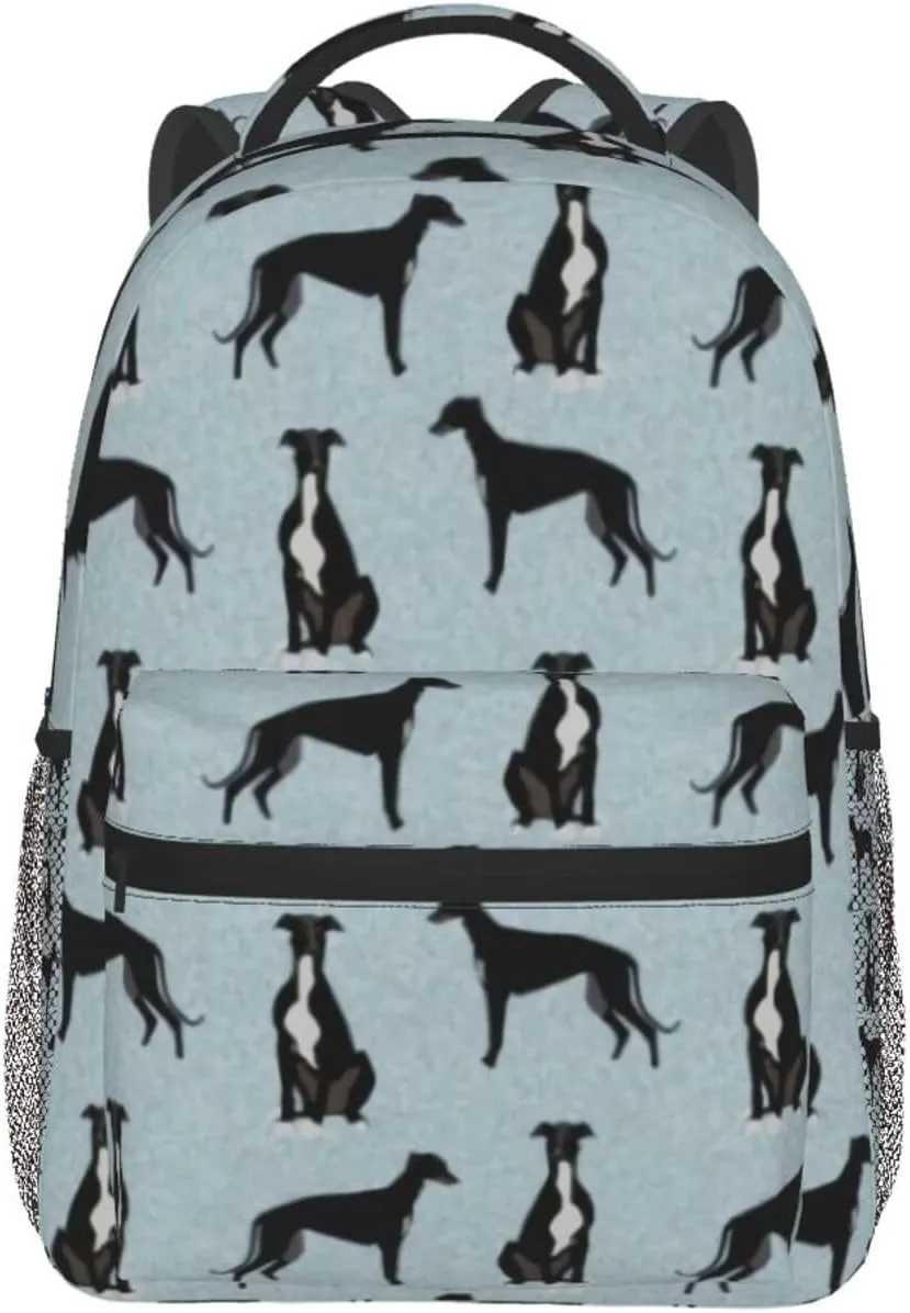 Greyhound Black Pet Dog Backpack Laptop Backpack Sports Travel Shoulder bag Light casual backpack