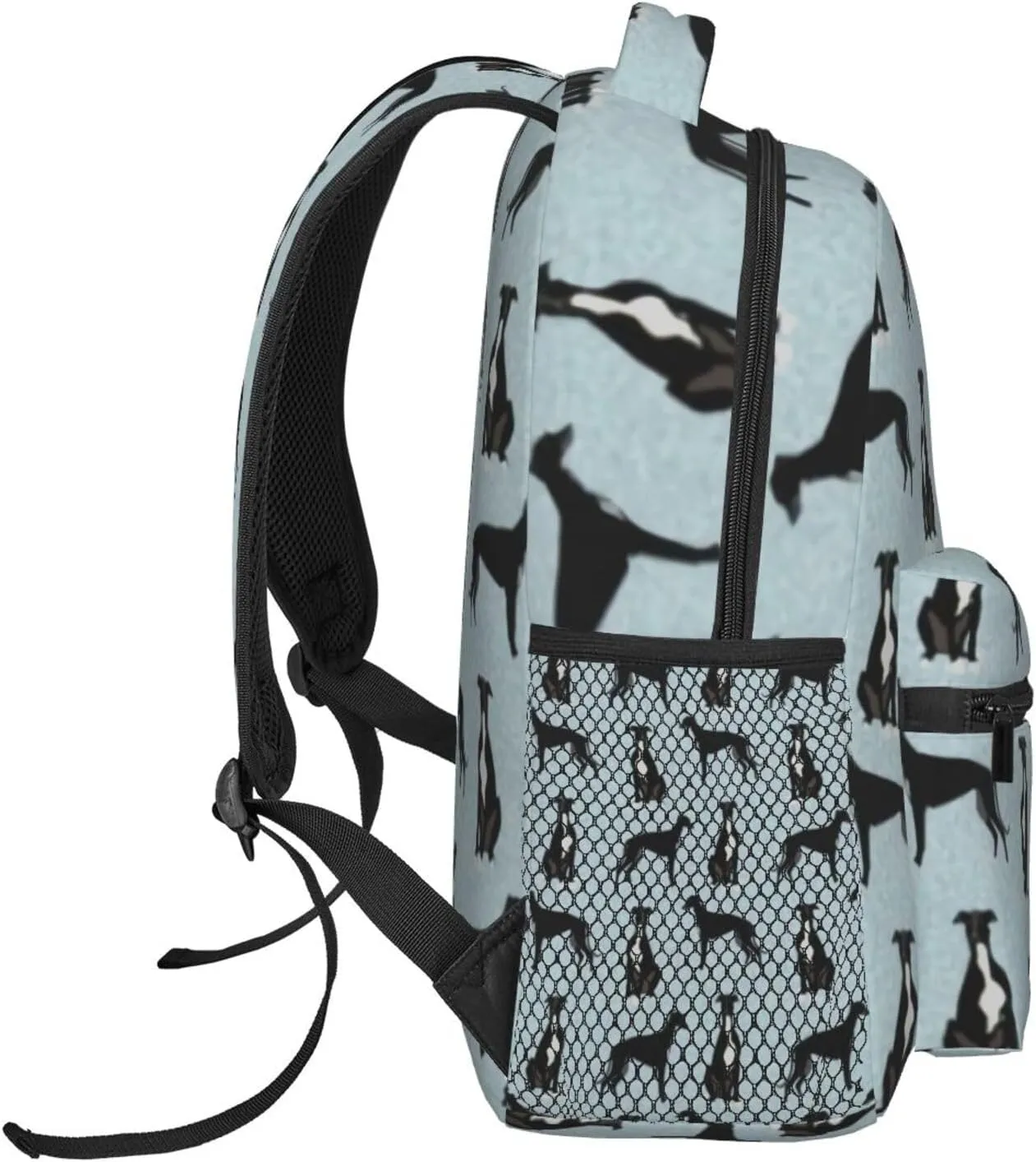 Greyhound Black Pet Dog Backpack Laptop Backpack Sports Travel Shoulder bag Light casual backpack