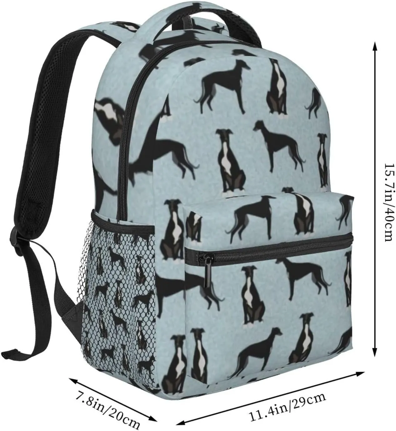 Greyhound Black Pet Dog Backpack Laptop Backpack Sports Travel Shoulder bag Light casual backpack