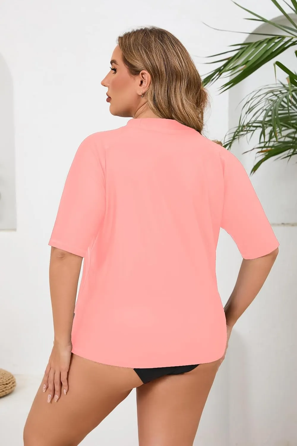 Halcurt Women's Plus Size Short Sleeve Rash Guard Swim Shirts Top Only Loose Fit Swim Tee UPF50  Swimsuit