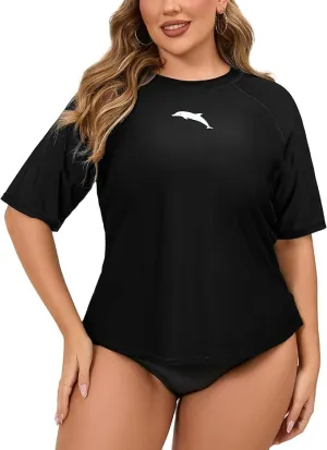 Halcurt Women's Plus Size Short Sleeve Rash Guard Swim Shirts Top Only Loose Fit Swim Tee UPF50  Swimsuit