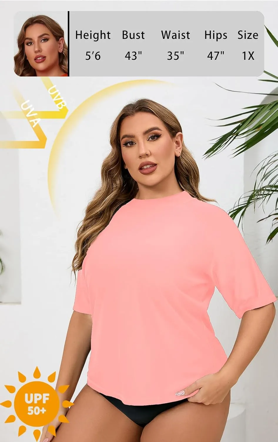 Halcurt Women's Plus Size Short Sleeve Rash Guard Swim Shirts Top Only Loose Fit Swim Tee UPF50  Swimsuit