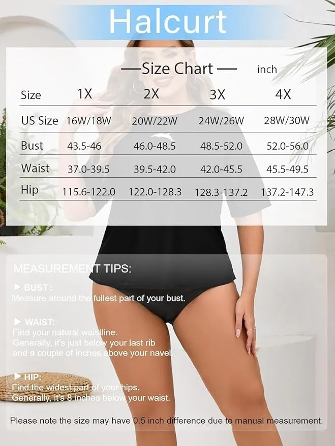 Halcurt Women's Plus Size Short Sleeve Rash Guard Swim Shirts Top Only Loose Fit Swim Tee UPF50  Swimsuit