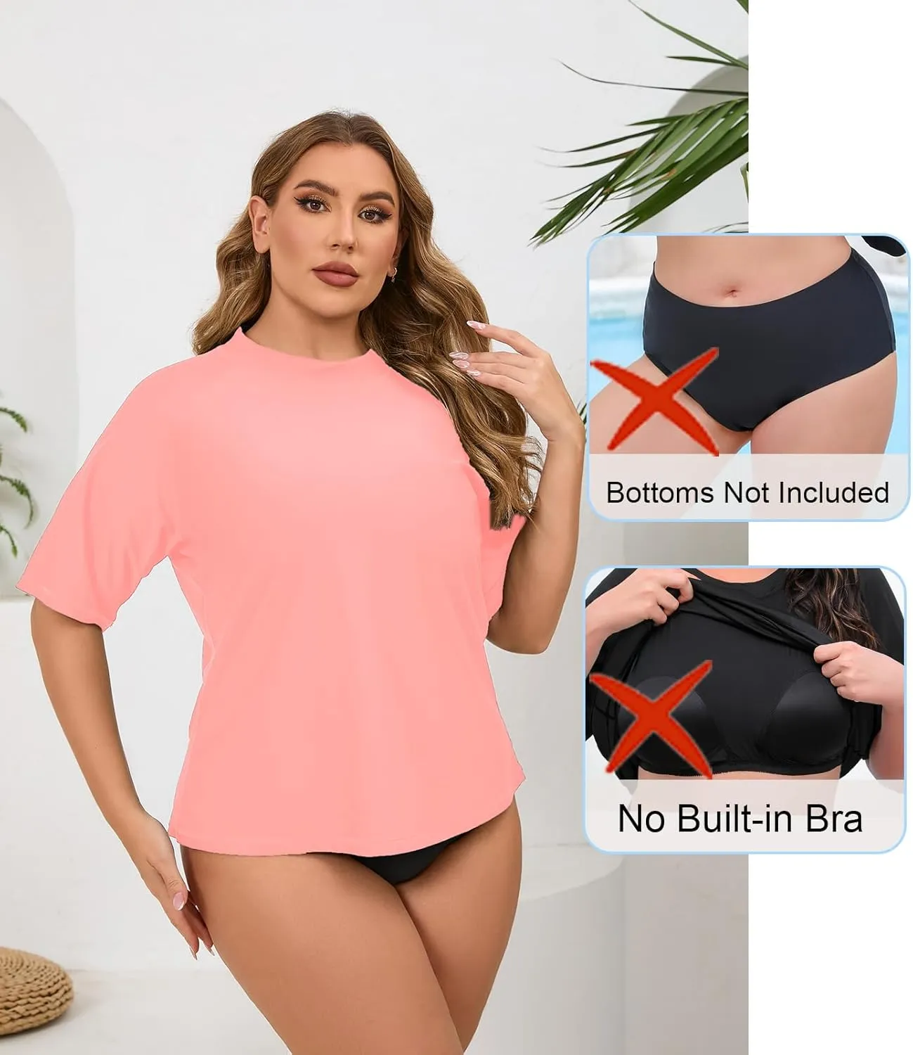Halcurt Women's Plus Size Short Sleeve Rash Guard Swim Shirts Top Only Loose Fit Swim Tee UPF50  Swimsuit