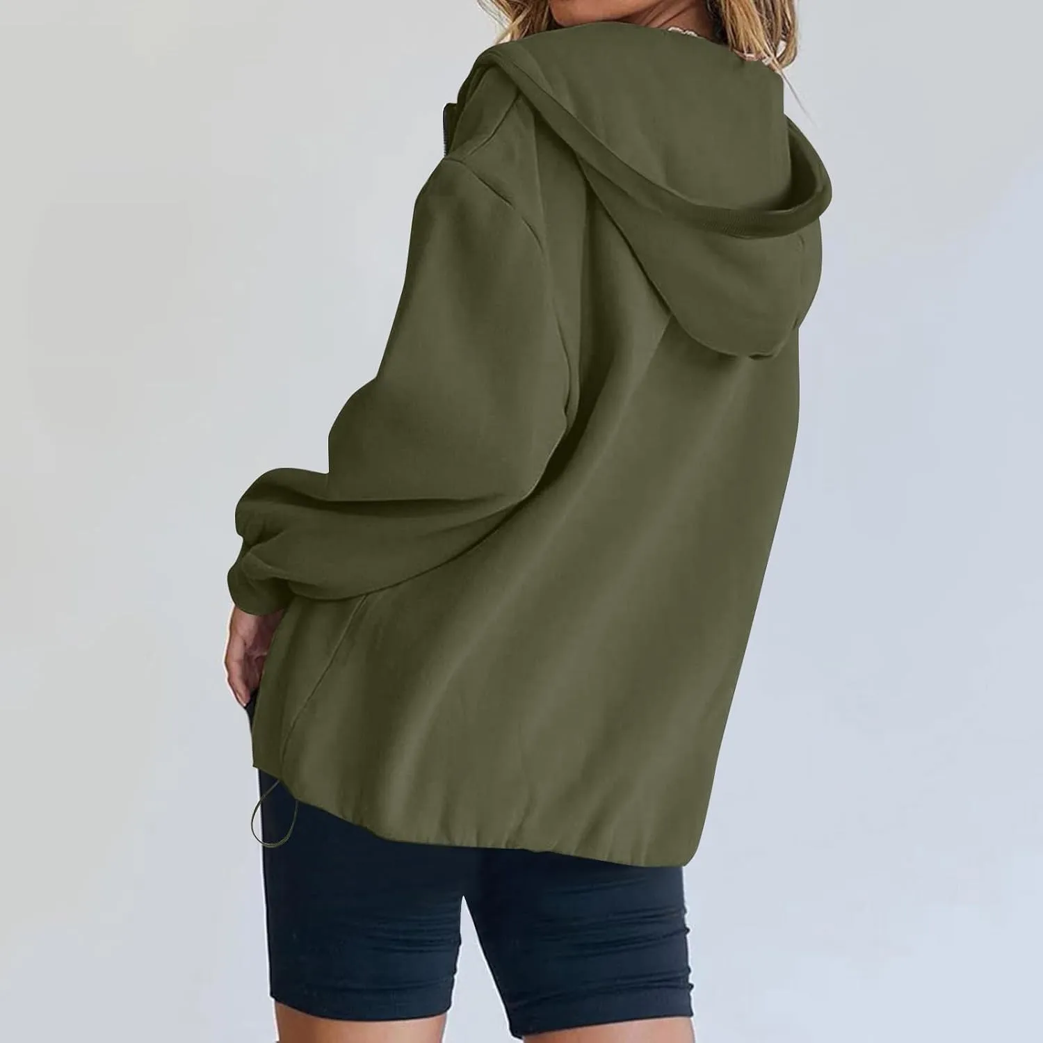 Half Zip Pullover Women Trendy Fleece Quarter Zip Y2k Hoodie Drop Shoulder Baggy Comfy Oversized Sweatshirt w/Pockets