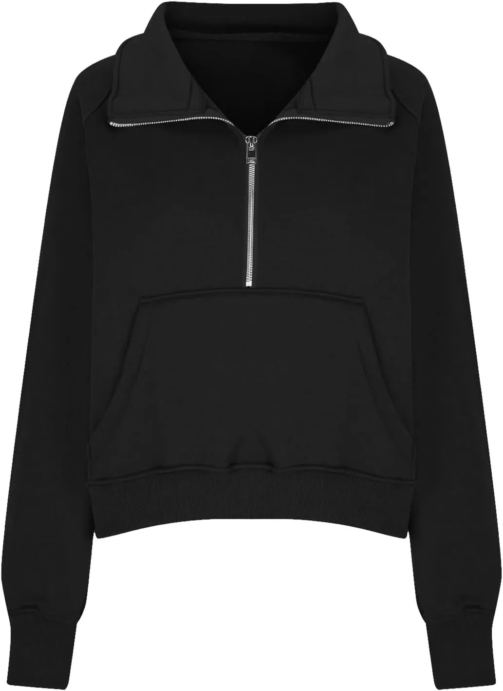 Half Zip Sweatshirt Women Cropped Oversized Fleece Pullover Zipped Thumb Hole Cute Sweatshirts with Pockets