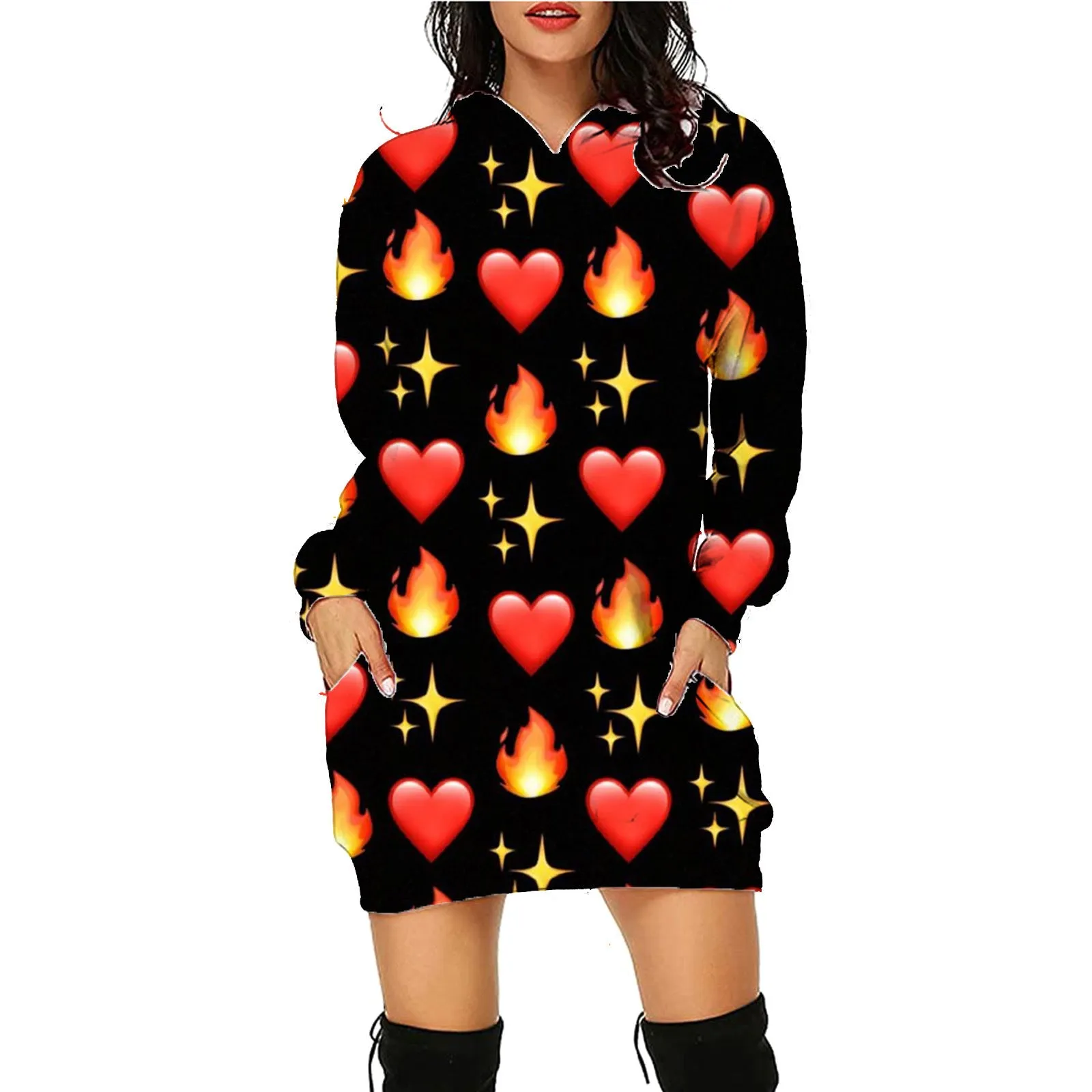 Halloween Print Long Hoodie with Pockets | Cozy Women's Sweater for Spooky Season