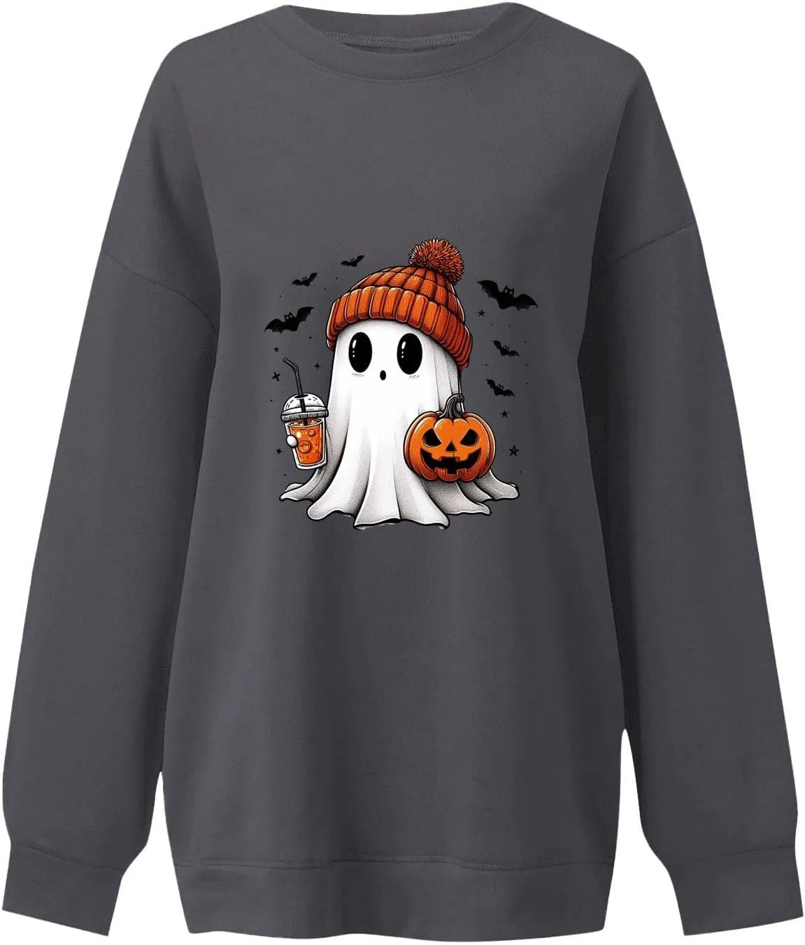 Halloween Sweatshirts for Women Long Sleeve Crewneck Cute Spooky Pullover Tops Oversized Halloween Ghost Shirt
