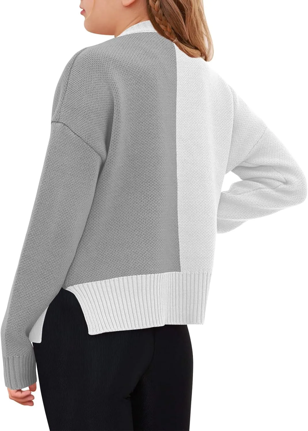 Haloumoning Girls Heart Sweater Kids Cute Color Block Knit Sweaters 7-14 Years