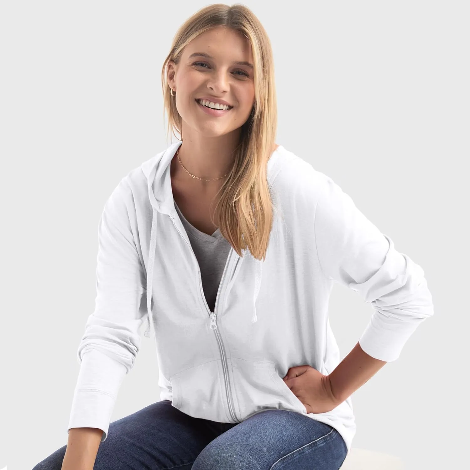 Hanes Womens Slub Knit Full-Zip Hoodie, Textured Cotton Zip-Up T-Shirt Hoodie for Women