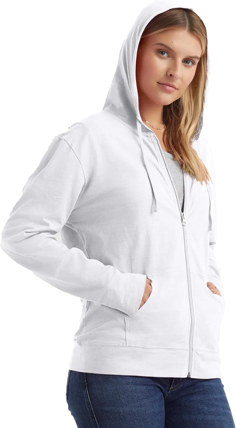 Hanes Womens Slub Knit Full-Zip Hoodie, Textured Cotton Zip-Up T-Shirt Hoodie for Women