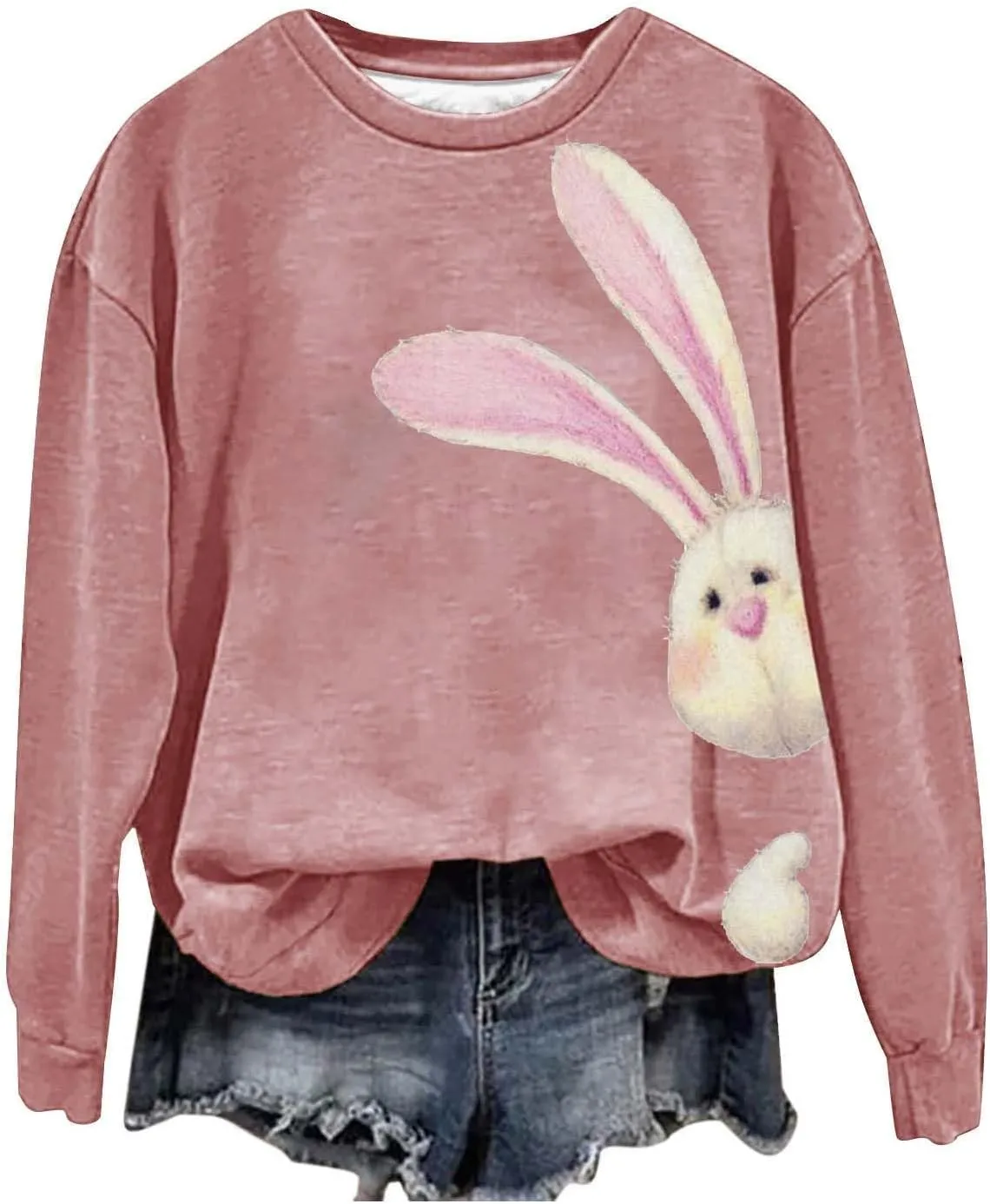 Happy Easter Sweatshirt for Women Cute Bunny Rabbit Graphic Crew Neck Sweat Shirts Trendy Easter Gifts Festival Tops