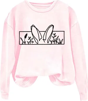 Happy Easter Sweatshirt for Women Cute Bunny Rabbit Graphic Crew Neck Sweat Shirts Trendy Easter Gifts Festival Tops