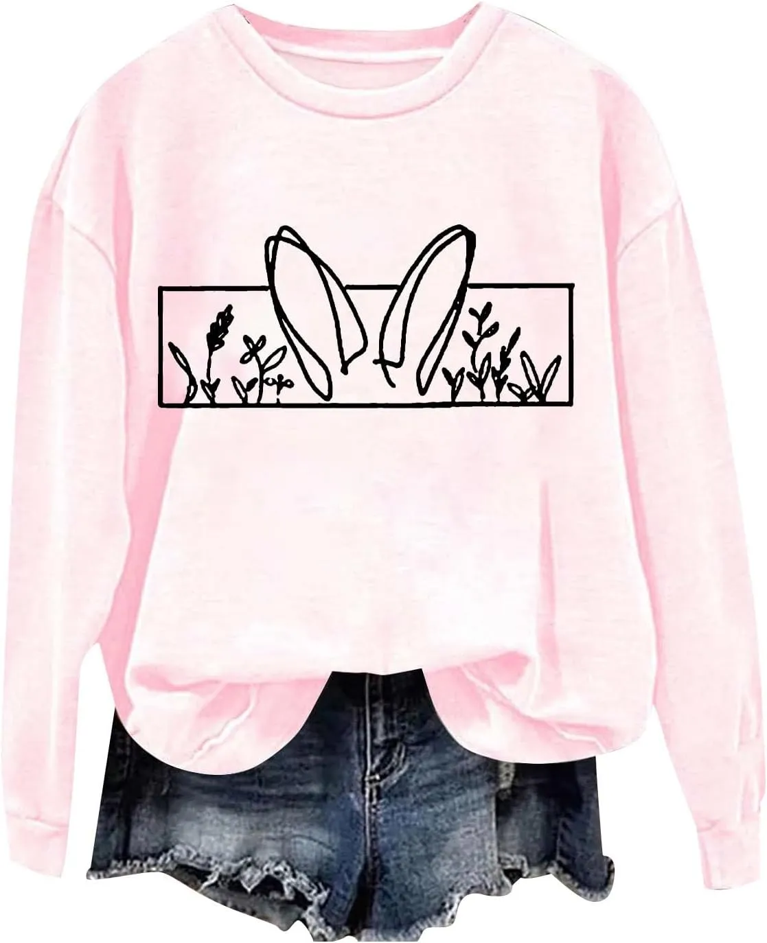 Happy Easter Sweatshirt for Women Cute Bunny Rabbit Graphic Crew Neck Sweat Shirts Trendy Easter Gifts Festival Tops