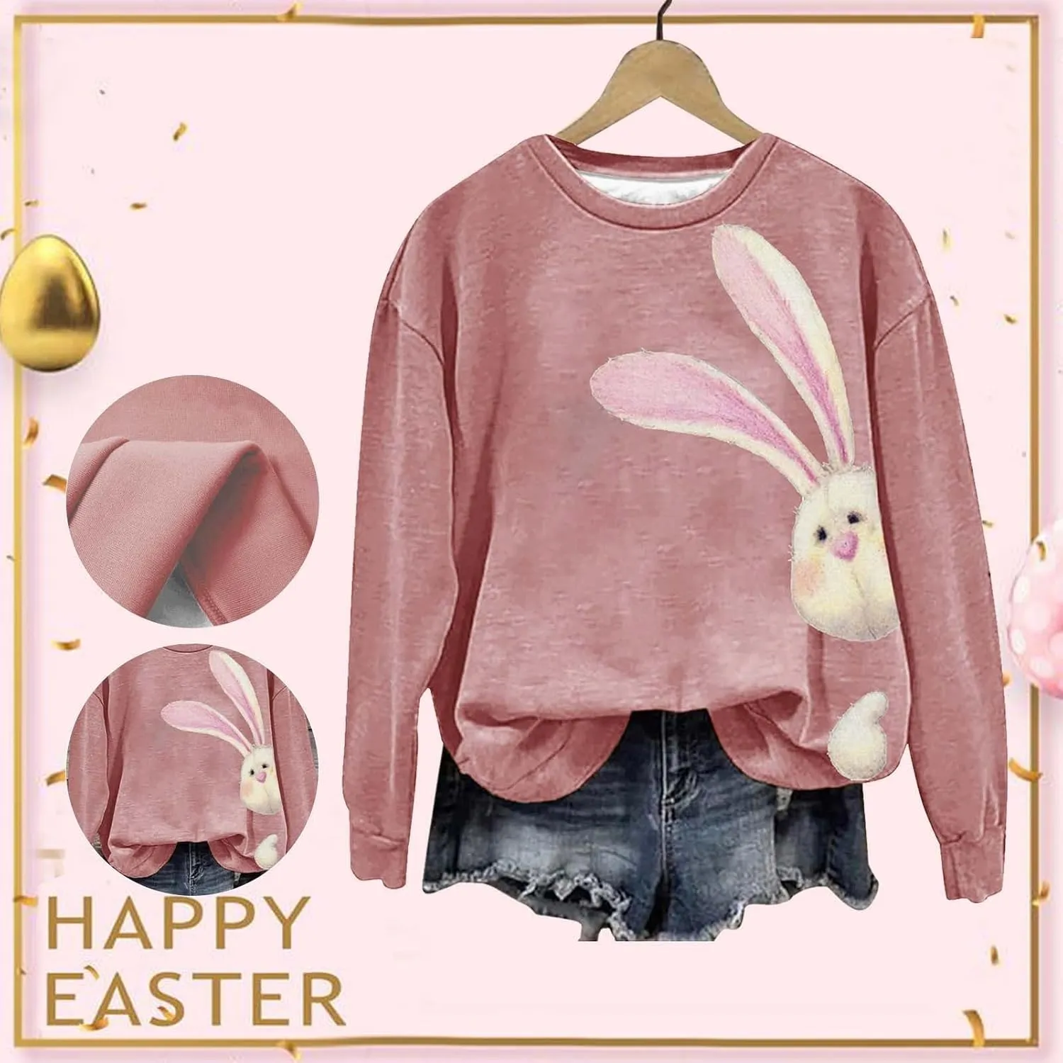 Happy Easter Sweatshirt for Women Cute Bunny Rabbit Graphic Crew Neck Sweat Shirts Trendy Easter Gifts Festival Tops