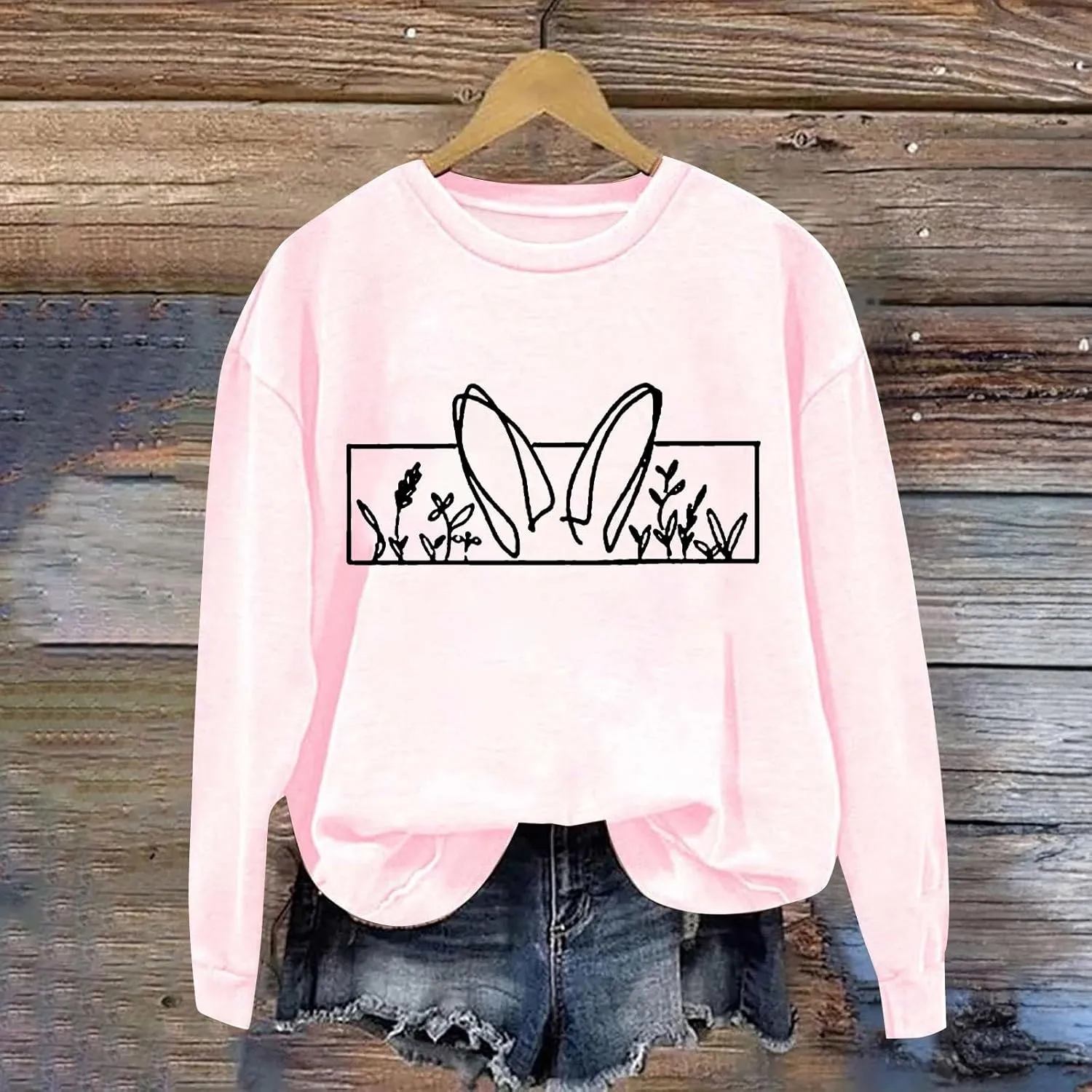 Happy Easter Sweatshirt for Women Cute Bunny Rabbit Graphic Crew Neck Sweat Shirts Trendy Easter Gifts Festival Tops