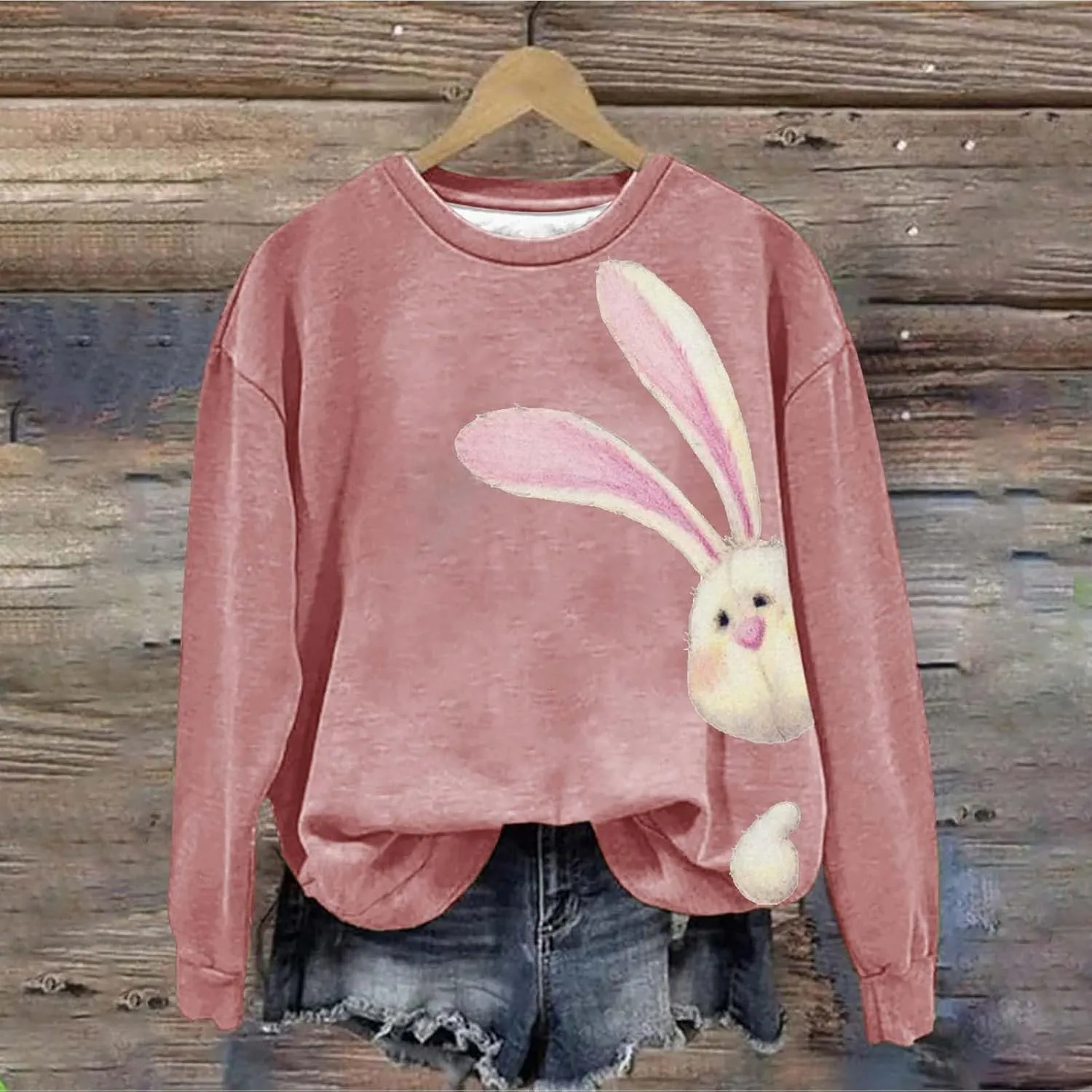 Happy Easter Sweatshirt for Women Cute Bunny Rabbit Graphic Crew Neck Sweat Shirts Trendy Easter Gifts Festival Tops
