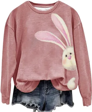 Happy Easter Sweatshirt for Women Cute Bunny Rabbit Graphic Crew Neck Sweat Shirts Trendy Easter Gifts Festival Tops