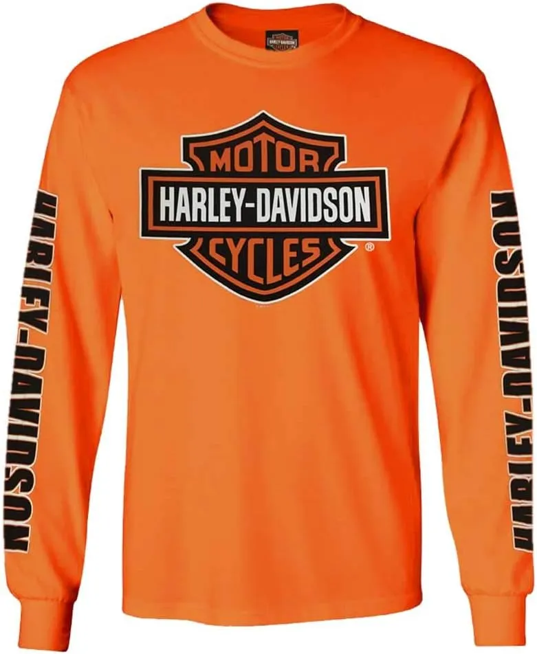 Harley-Davidson Men's Long Sleeve Orange Bar & Shield Black Shirt 30291744