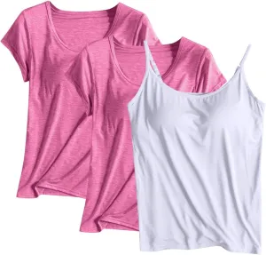 HGps8w 3-Pack Women's Adjustable Spaghetti Strap Shelf Bra Camisoles Basic Bulit-in Bra Soft Modal Tank Tops Undershirts